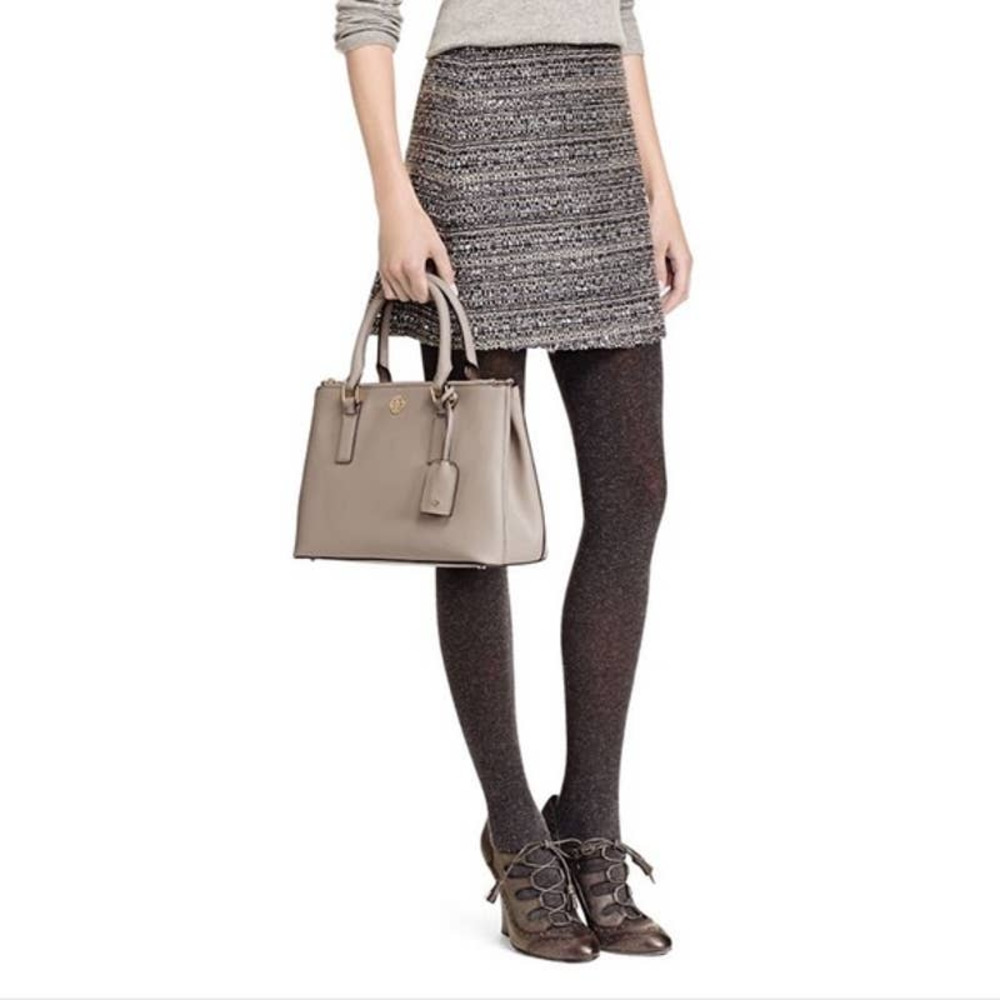Tory Burch Leather Robinson Double Zip Handbag Satchel Bag Dust Storm Women's